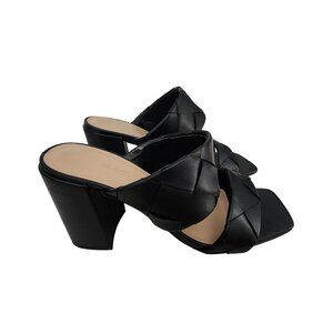 Soda Black Woven Heeled Mules For Women Size 9  Square Toe Block Heel